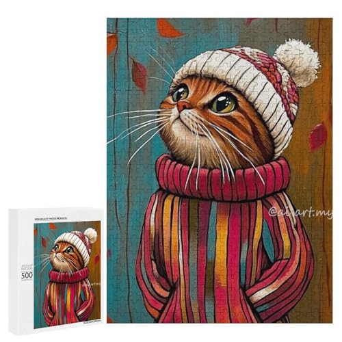 Eine gemütliche Katze in einem bunten Pullover und Hut. 500 Teile Tierpuzzle aus Holz, klassisches Puzzle für Erwachsene Eine gemütliche Katze in einem bunten Pullover und Hut. 500 Teile Tierpuzzle aus Holz, klassisches Puzzle für Erwachsene von Generisch