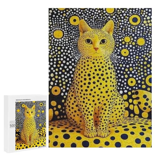 Eine gepunktete Katze, die auf einem gepunkteten Stuhl sitzt, 500 Teile Tier, klassisches Holzpuzzle für Erwachsene von Generisch