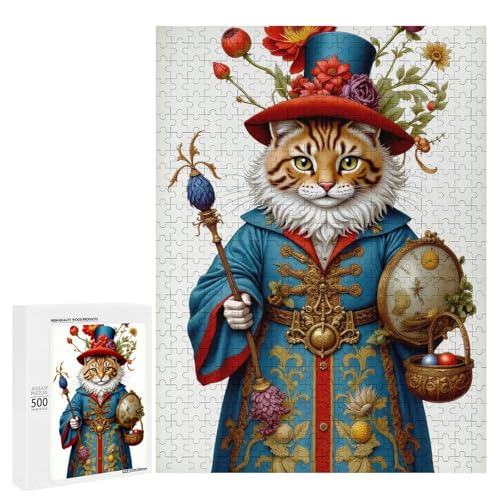 Eine königliche Katze, verziert in kunstvoller Kleidung, hält ein Zepter und einen Korb mit Eiern, 500 Teile Tier, klassisches Holzpuzzle für Erwachsene Eine königliche Katze, verziert in kunstvoller Kleidung, hält ein Zepter und einen Korb mit Eiern, 500 Teile Tier, klassisches Holzpuzzle für Erwachsene von Generisch