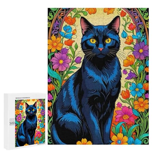 Eine lebendige schwarze Katze umgeben von bunten Blumen 500 Teile Tier klassisches Holzpuzzle für Erwachsene Eine lebendige schwarze Katze umgeben von bunten Blumen 500 Teile Tier klassisches Holzpuzzle für Erwachsene von Generisch