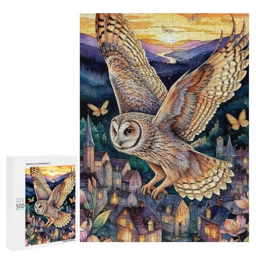 Eine majestätische Eule schwebt über einem malerischen Dorf bei Sonnenuntergang 500 Teile Tier Klassisches Holzpuzzle für Erwachsene Eine majestätische Eule schwebt über einem malerischen Dorf bei Sonnenuntergang 500 Teile Tier Klassisches Holzpuzzle für Erwachsene von Generisch