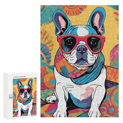 Eine niedliche Bulldogge mit bunter Sonnenbrille. 300 Teile, klassisches Holzpuzzle für Erwachsene Eine niedliche Bulldogge mit bunter Sonnenbrille. 300 Teile, klassisches Holzpuzzle für Erwachsene von Generisch