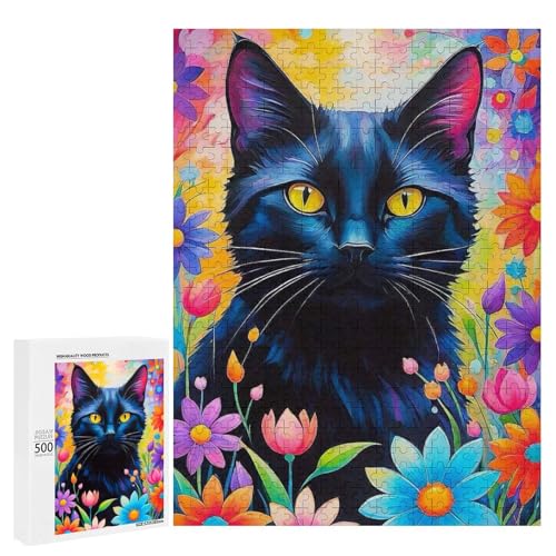 Eine schwarze Katze umgeben von lebendigen Blumen 500 Teile Tier Classic Holzpuzzle für Erwachsene Eine schwarze Katze umgeben von lebendigen Blumen 500 Teile Tier Classic Holzpuzzle für Erwachsene von Generisch