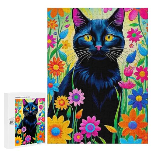 Eine schwarze Katze umgeben von lebendigen Blumen. Klassisches Holzpuzzle für Erwachsene, 500 Teile Eine schwarze Katze umgeben von lebendigen Blumen. Klassisches Holzpuzzle für Erwachsene, 500 Teile von Generisch