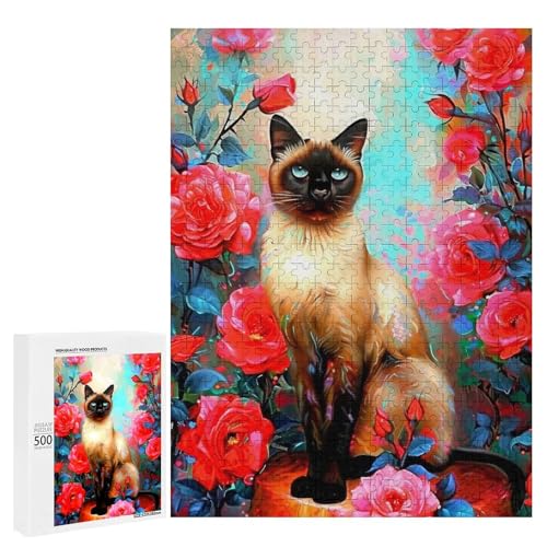 Eine siamesische Katze umgeben von lebendigen Rosen, 500 Teile Tier, klassisches Holzpuzzle für Erwachsene Eine siamesische Katze umgeben von lebendigen Rosen, 500 Teile Tier, klassisches Holzpuzzle für Erwachsene von Generisch