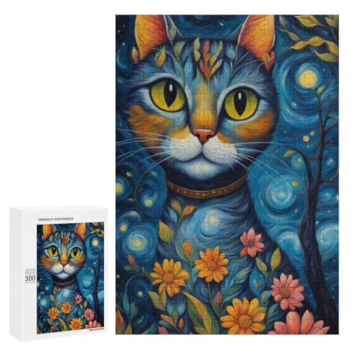 Eine skurrile Katze inmitten lebendiger Blumen unter einem Sternenhimmel. Klassisches Holzpuzzle für Erwachsene mit 300 Teilen Eine skurrile Katze inmitten lebendiger Blumen unter einem Sternenhimmel. Klassisches Holzpuzzle für Erwachsene mit 300 Teilen von Generisch