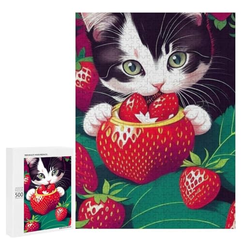 Eine süße Katze, die Erdbeeren genießt, 500 Teile Tier, klassisches Holzpuzzle für Erwachsene Eine süße Katze, die Erdbeeren genießt, 500 Teile Tier, klassisches Holzpuzzle für Erwachsene von Generisch