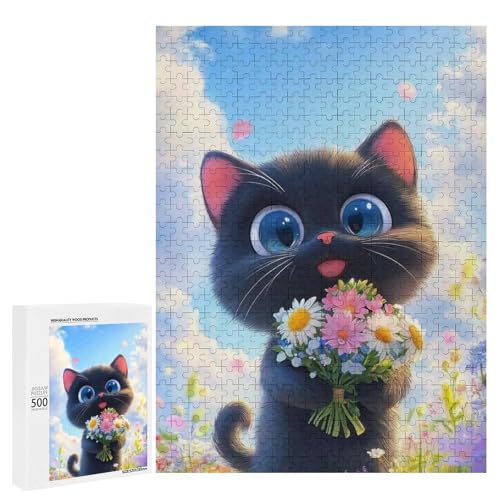 Eine süße Katze, die einen Blumenstrauß auf einer Wiese hält, 500 Teile Tier, klassisches Holzpuzzle für Erwachsene Eine süße Katze, die einen Blumenstrauß auf einer Wiese hält, 500 Teile Tier, klassisches Holzpuzzle für Erwachsene von Generisch