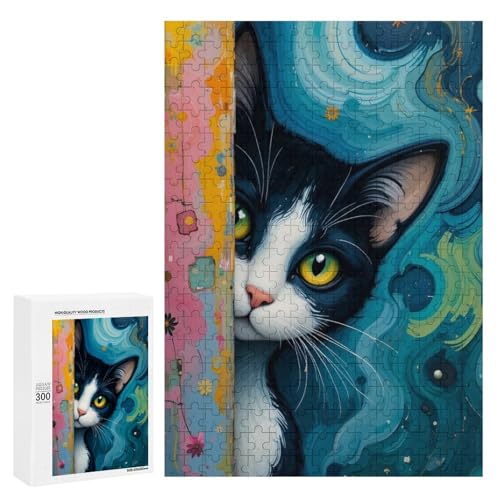 Eine süße Katze, die hinter einer bunten Wand herausschaut. Klassisches Holzpuzzle mit 300 Teilen für Erwachsene Eine süße Katze, die hinter einer bunten Wand herausschaut. Klassisches Holzpuzzle mit 300 Teilen für Erwachsene von Generisch