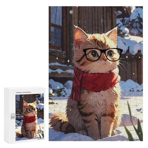 Eine süße Katze mit Brille und einem roten Schal sitzt im Schnee. 300 Teile Tierpuzzle aus Holz, klassisches Holzpuzzle für Erwachsene Eine süße Katze mit Brille und einem roten Schal sitzt im Schnee. 300 Teile Tierpuzzle aus Holz, klassisches Holzpuzzle für Erwachsene von Generisch