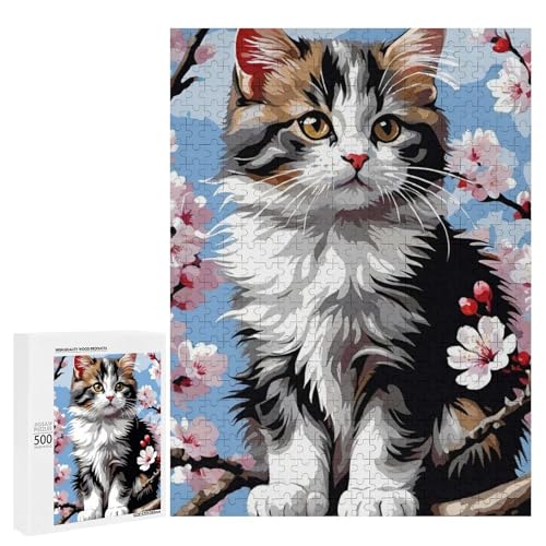 Eine süße Katze sitzt auf einem Kirschblütenzweig, 500 Teile Tier, klassisches Holzpuzzle für Erwachsene Eine süße Katze sitzt auf einem Kirschblütenzweig, 500 Teile Tier, klassisches Holzpuzzle für Erwachsene von Generisch