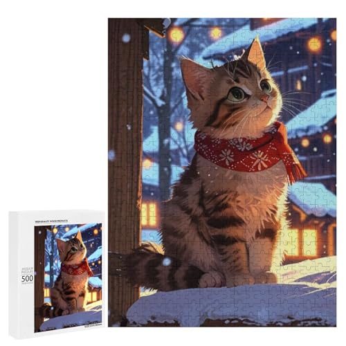 Eine süße Katze sitzt auf einer verschneiten Fensterbank 500 Teile Tier Klassisches Holzpuzzle für Erwachsene Eine süße Katze sitzt auf einer verschneiten Fensterbank 500 Teile Tier Klassisches Holzpuzzle für Erwachsene von Generisch
