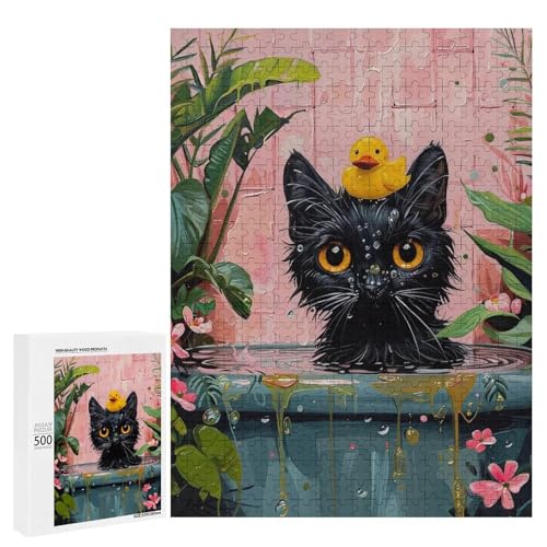 Eine süße Katze sitzt im Wasser mit einer Gummiente auf dem Kopf 500 Teile Tier Classic Holzpuzzle für Erwachsene Eine süße Katze sitzt im Wasser mit einer Gummiente auf dem Kopf 500 Teile Tier Classic Holzpuzzle für Erwachsene von Generisch