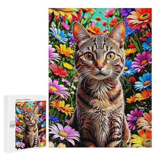 Eine süße Katze sitzt in einem Feld mit bunten Blumen. 1 x 500 Teile Tierpuzzle aus Holz, klassisches Holzpuzzle für Erwachsene Eine süße Katze sitzt in einem Feld mit bunten Blumen. 1 x 500 Teile Tierpuzzle aus Holz, klassisches Holzpuzzle für Erwachsene von Generisch