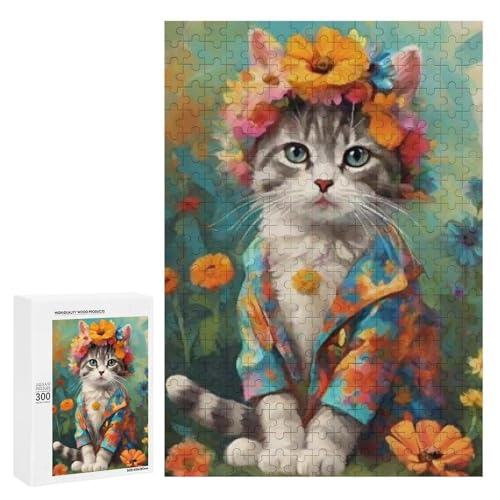 Eine süße Katze sitzt unter bunten Blumen. Klassisches Holzpuzzle für Erwachsene, 300 Teile Eine süße Katze sitzt unter bunten Blumen. Klassisches Holzpuzzle für Erwachsene, 300 Teile von Generisch