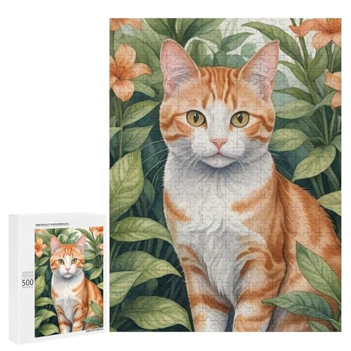 Eine süße Katze sitzt unter schönen Blumen 500 Teile Tier Klassisches Holzpuzzle für Erwachsene Eine süße Katze sitzt unter schönen Blumen 500 Teile Tier Klassisches Holzpuzzle für Erwachsene von Generisch