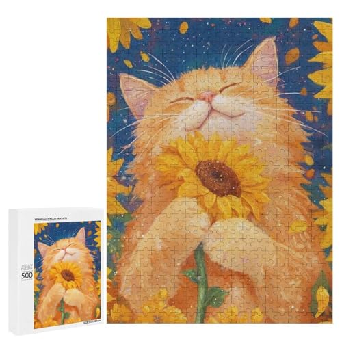 Eine süße Katze umgeben von Sonnenblumen, 500 Teile Tier, klassisches Holzpuzzle für Erwachsene Eine süße Katze umgeben von Sonnenblumen, 500 Teile Tier, klassisches Holzpuzzle für Erwachsene von Generisch