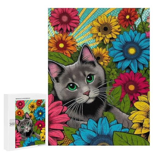 Eine süße Katze umgeben von bunten Blumen 500 Teile Tier klassisches Holzpuzzle für Erwachsene Eine süße Katze umgeben von bunten Blumen 500 Teile Tier klassisches Holzpuzzle für Erwachsene von Generisch