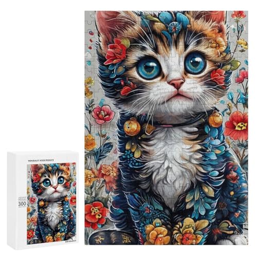 Eine süße Katze umgeben von bunten Blumen. 4300 Teile, klassisches Holzpuzzle für Erwachsene Eine süße Katze umgeben von bunten Blumen. 4300 Teile, klassisches Holzpuzzle für Erwachsene von Generisch