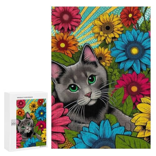 Eine süße Katze umgeben von bunten Blumen. Klassisches Holzpuzzle für Erwachsene, 300 Teile Eine süße Katze umgeben von bunten Blumen. Klassisches Holzpuzzle für Erwachsene, 300 Teile von Generisch