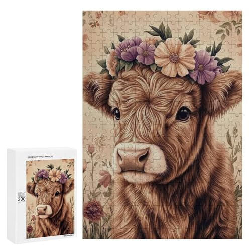 Eine süße Kuh verziert mit einem Blumenkranz. 300 Teile Tierpuzzle aus Holz, klassisches Holzpuzzle für Erwachsene Eine süße Kuh verziert mit einem Blumenkranz. 300 Teile Tierpuzzle aus Holz, klassisches Holzpuzzle für Erwachsene von Generisch