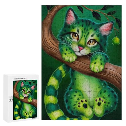 Eine süße grüne Katze, die auf einem Baumzweig liegt. Klassisches Holzpuzzle für Erwachsene mit 300 Teilen Eine süße grüne Katze, die auf einem Baumzweig liegt. Klassisches Holzpuzzle für Erwachsene mit 300 Teilen von Generisch