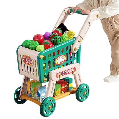 Einkaufswagen Für Kinder - 46.5x26x51cm Spielzeug Supermarktwagen Mit Gemüse | Interaktive Spiele Rollenspiel Für Kleinkinder Ab 3 Jahren Zum Üben des Gehens von Generisch