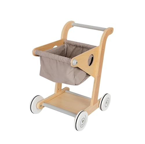 Einkaufswagen aus Holz für Kinder mit Stoff Korb, Kaufladen Zubehör, Rollenspiel Einkaufswagen aus Holz für Kinder mit Stoff Korb, Kaufladen Zubehör, Rollenspiel von Generisch