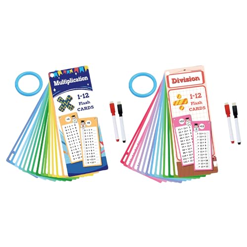 Einmaleins-Karteikarten, Additions-, Subtraktions-, Multiplikations- und Divisionstabellen für Kinder, Mathe-Karteikarten für die 1. bis 3. Klasse mit 4 trocken abwischbaren Stiften und 2 Ringen Einmaleins-Karteikarten, Additions-, Subtraktions-, Multiplikations- und Divisionstabellen für Kinder, Mathe-Karteikarten für die 1. bis 3. Klasse mit 4 trocken abwischbaren Stiften und 2 Ringen von Generisch