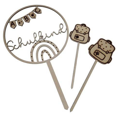 Einschulungs Tortendeko Set, Schulkind Cake Topper mit ABC-Girlande, Regenbogen und Schulranzen, Holz Einschulungs Tortendeko Set, Schulkind Cake Topper mit ABC-Girlande, Regenbogen und Schulranzen, Holz von Generisch