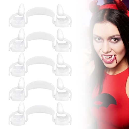 Einziehbare Vampirzähne, 2025 Neu Halloween Ausziehbar Vampirzähne Wiederverwendbare, Horror Realistische Reißzähne Silikon Zähne Vampir für Halloween Cosplay Party (Weiß, 5Pcs) von Generisch