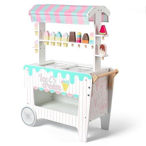 Eiswagen aus Holz, Eisstand für Kinderrollenspiel, Kaufladen Holz-Eiswagen mit Markise und Zubehör, Eiswagen 12 Sorten EIS für Kinder zum Servieren und Portionieren, Spielset für Kinder ab 3 Jahre Eiswagen aus Holz, Eisstand für Kinderrollenspiel, Kaufladen Holz-Eiswagen mit Markise und Zubehör, Eiswagen 12 Sorten EIS für Kinder zum Servieren und Portionieren, Spielset für Kinder ab 3 Jahre von Generisch