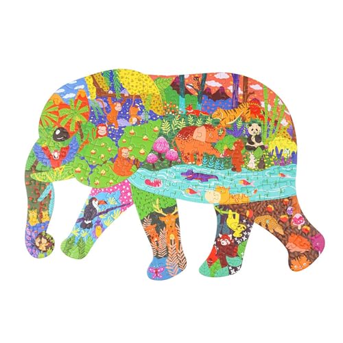 Elefant Puzzle – 200 Teile Tierpuzzle für Kinder | Buntes Einzigartiges Puzzle mit Tierformen, Lernspiel für Kinder und Mädchen zum Spielen von Generisch