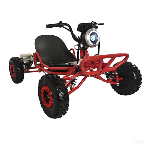 Elektrisches Go-Kart für Erwachsene/Kinder, 48 V, 2000 W Motor, 12–37 MPH, 15,2 cm All-Terrain-Reifen, 10,4 Ah (12 + Mi), 200 kg Kapazität, 3 Geschwindigkeitsmodi, LED-Leuchten und Ladegerät (rot) von Generisch