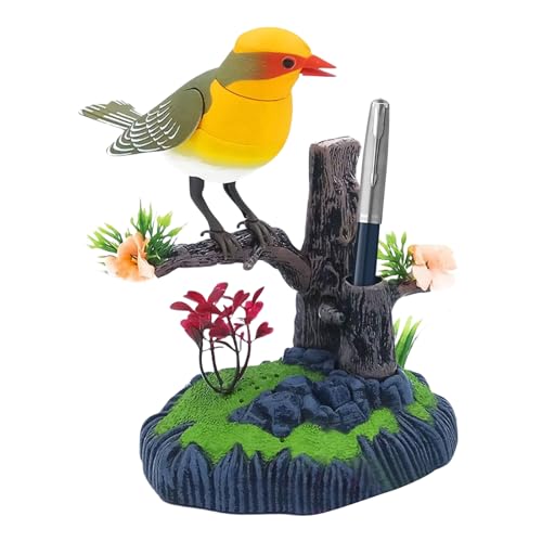 Elektronischer Simulationsvogel – Schreibtisch zwitschernder Stifthalter – Dekorativer realistischer Haustiervogel für Schule, Kinderzimmer, Wohnzimmer, Küche, Erwachsene, Geburtstag, Ostern von Generisch