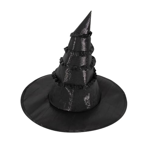 Elphabas Hut in Jugendgröße, schwarzer Hexenhut, breite Krempe, Zylinderhut, Cosplay, Kostüm, Zubehör, Halloween, Damen und Herren, großes Veranstaltungszelt (Schwarz, Einheitsgröße) von Generisch