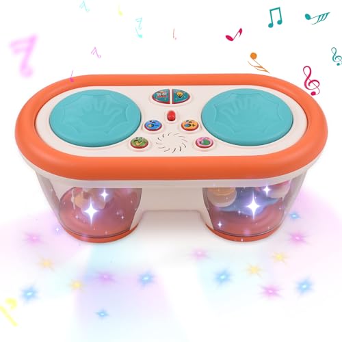 Englisch, Musiktrommel mit 4 Drum-Sounds, 4 Rhythmus-Trommel-Sounds, 10 Musiktiteln, 6 Instrumentalmelodien, 7 RGB-Lichteffekten von Generisch