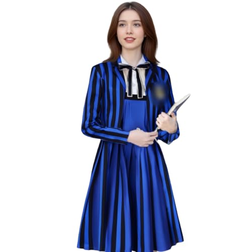 Enid Sinclair Cosplay Gothic Gestreiftes Schuluniformkleid mit Faltenrock für Halloween (Blau, S) von Generisch