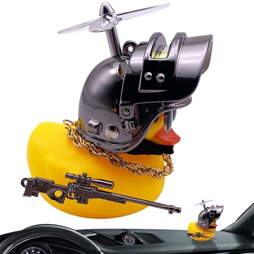 Ente Auto Ornament | Süße Ente Auto Dekoration - Auto Innendekoration Entenhorn Gadget mit Propellerhelmen Sonnenbrille und Goldkette von Generisch