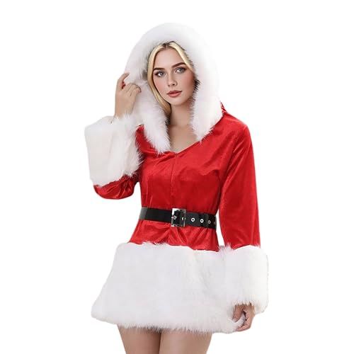 Erwachsene Weihnachtskostüm mit Gürtel Elegantes Mittelalter Kleid für Festliche Feiern und Weihnachten Events Rot und Festlich von Generisch