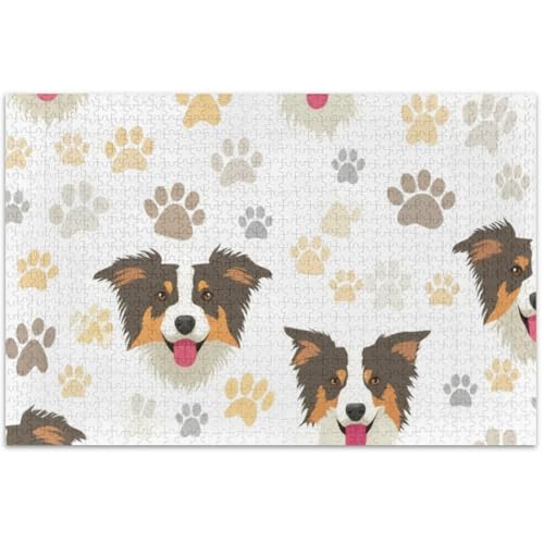 Erwachsenen-Puzzle, 500 Teile, weißer Elefant, Geschenke, lustig, Kunst, Puzzle, Cartoon, Tier, niedliche Hunde, Pfotenabdrücke, weiß, 50 x 37 cm von Generisch