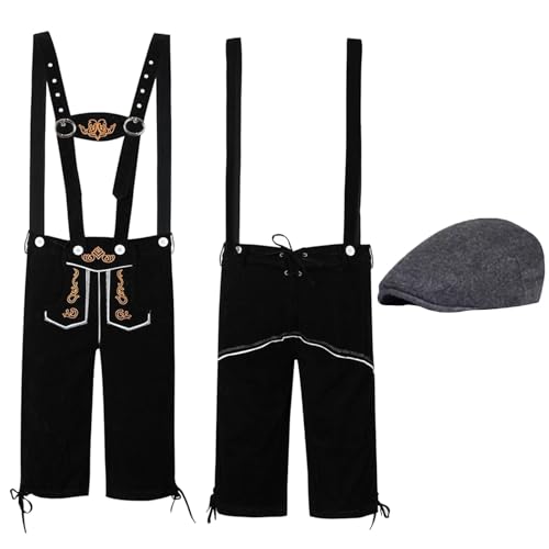 Ethnische männliche traditionelle Oktoberfest-Outfits Latzhose Overall und Hut Zweiteiler Maka Albarn Cosplay-Kostüm (Dark Gray, XL) von Generisch