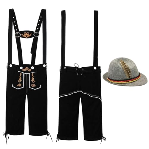 Ethnische männliche traditionelle Oktoberfest-Outfits Latzhose Overall und Hut Zweiteiler Maka Albarn Cosplay-Kostüm (Light Gray, XXL) von Generisch