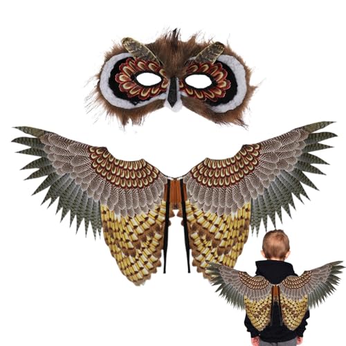 Eulenflügel Für Kinder – Halloween-Cosplay-Eulenkostüm Mit Gesichtsbedeckung | Realistisches Adlerflügel-Design, Eulen-Outfit Für Kinder Für Bälle, Partys Und Kreative Verkleidungsabenteuer von Generisch