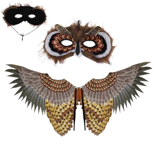 Eulenflügel Kostüm Set | Jugendliche Halloween Vogel Cosplay Set,Lustiges Eulen Kostüm Mit Flügeln Und Maske Für Karneval Fasching Theater Maskerade Bühne Schule von Generisch