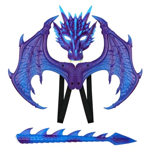 Event-Deko-Stand Halloween Drachen Cosplay Set Drachen Kostüm Halloween Flügel Schwanz Set Halloween Show Kostüm Set Mit Flügel Und Schwanz Für Partydeko Für Damen Blau (C, One Size) von Generisch