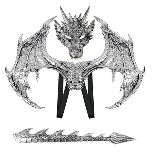 Event-Deko-Stand Halloween Drachen Cosplay Set Drachen Kostüm Halloween Flügel Schwanz Set Halloween Show Kostüm Set Mit Flügel Und Schwanz Für Partydeko Für Damen Blau (F, One Size) von Generisch