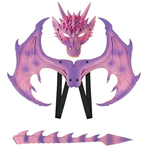 Event-Deko-Stand Halloween Drachen Cosplay Set Drachen Kostüm Halloween Flügel Schwanz Set Halloween Show Kostüm Set Mit Flügel Und Schwanz Für Partydeko Für Damen Blau (H, One Size) von Generisch