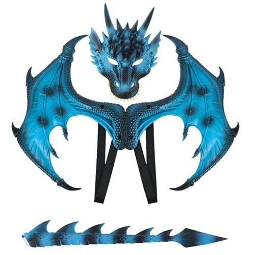 Event-Deko-Stand Halloween Drachen Cosplay Set Drachen Kostüm Halloween Flügel Schwanz Set Halloween Show Kostüm Set Mit Flügel Und Schwanz Für Partydeko Für Damen Blau (I, One Size) von Generisch