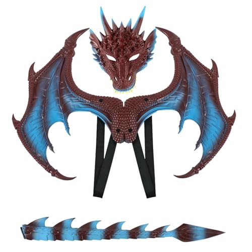Event-Deko-Stand Halloween Drachen Cosplay Set Drachen Kostüm Halloween Flügel Schwanz Set Halloween Show Kostüm Set Mit Flügel Und Schwanz Für Partydeko Für Damen Blau (J, One Size) von Generisch